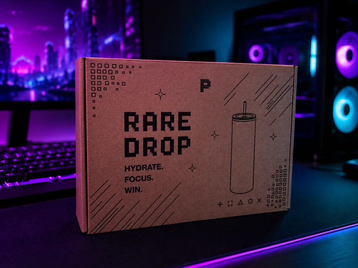 Front kolekcjonerskiego pudełka Rare Drop z konturem kubka